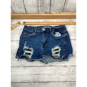 Pre-owned Jean Shorts Cut Off Criss Cross Tie Destroyed Denim Womans Size1